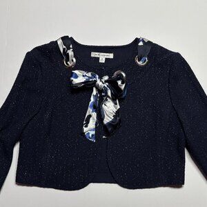 St. John Knit Navy Blue 3-Piece Set with Floral Accents (Skirt, Jacket, Shell)
